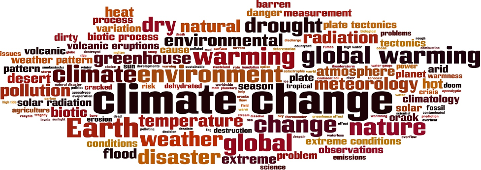 A word cloud of climate change related words.