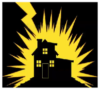 A house with a yellow light behind it
