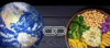 A bowl of broccoli and pasta next to an earth.